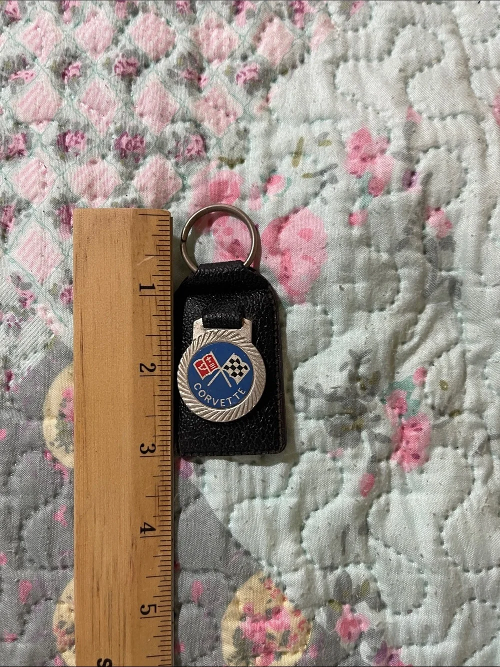 Vintage 1970’s Corvette Keychain with Emblem - Blue & Black